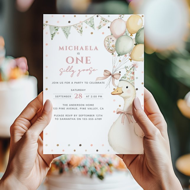 Convites Um Bobo Goose Watercolor Primeiro Aniversário (Criador carregado)