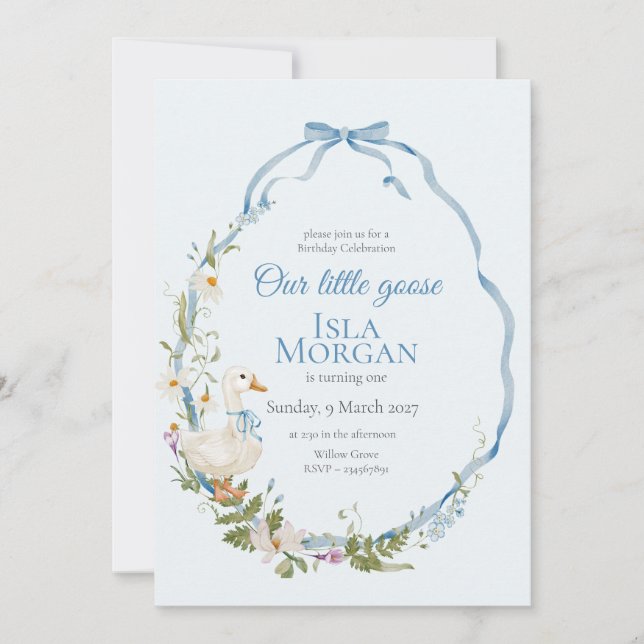 Convites Um Bobo Pequeno Ganso Aquarela (Frente)