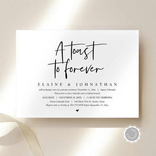 Convites Um brinde a Forever, Festa de Elopement Brunch (A Toast To Forever, Wedding Elopement Brunch Party Invitation Card, Downloadable, Modern Minimal)