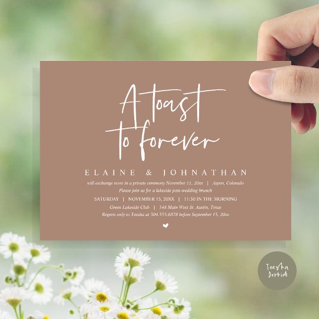 Convites Um brinde a Forever, Festa de Elopement Brunch (A Toast To Forever, Wedding Elopement Brunch Party Invitation Card, PDF, in Warm Taupe)