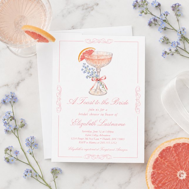 Convites Um Brinde à Noiva Champanhe de Toranja  (toast-to-the-bride-grapefruit-champagne-bridal-shower-invitation-mockup)