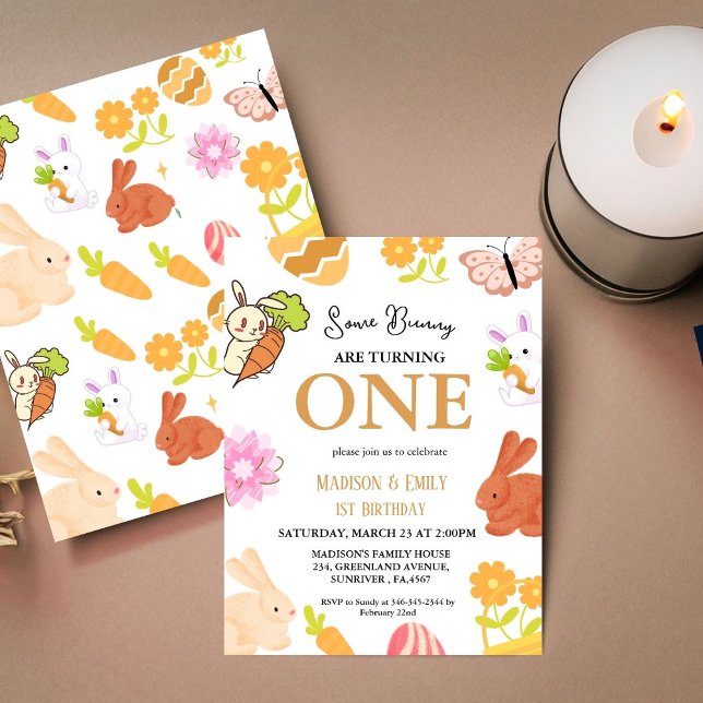 Convites Um Bunny Transformando Uma Festa De primeiro anive (Criador carregado)