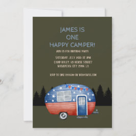Convites Um Camper Feliz Crianças de Aniversário