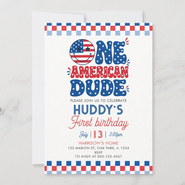 Convites Um Cara Americano Aniversário de 4 de Julho (Frente)