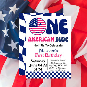 Convites Um Cara Americano Garoto de 4 de Julho Aniversário