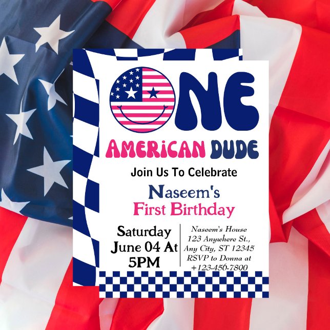 Convites Um Cara Americano Garoto de 4 de Julho Aniversário (Criador carregado)