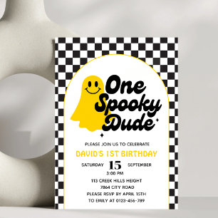 Convites Um Cara Assustador Groovy Halloween Primeiro Anive