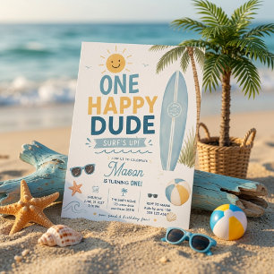 Convites Um Cara Feliz de Aniversário de Surf Praia