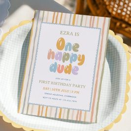 Convites Um Cara Feliz Listras Pastel 1º Aniversário