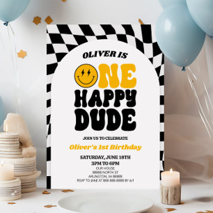 Convites Um cara feliz, Retro Arch, 1º primeiro aniversario