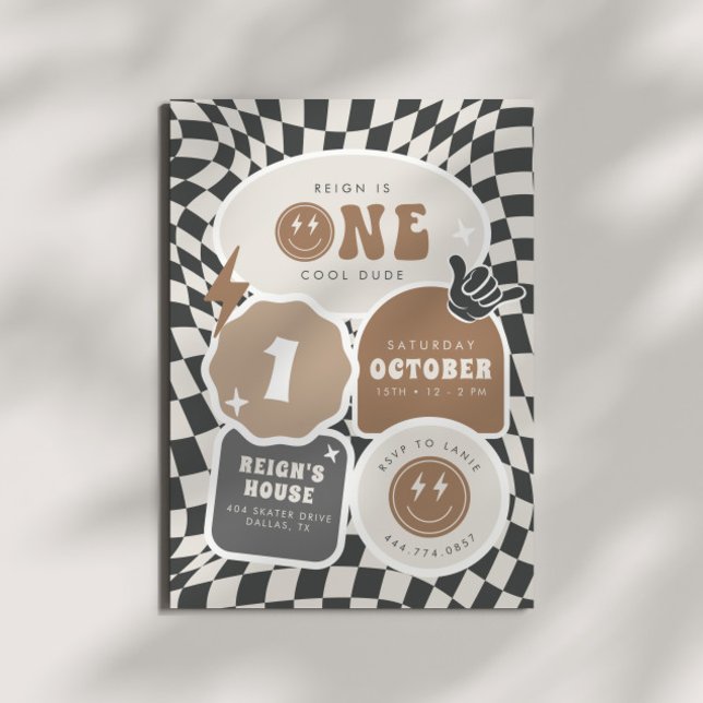 Convites Um Cara Legal | Boys 1rua Retro Skater Aniversário (Criador carregado)