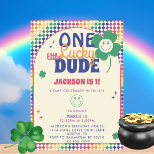 Convites Um Cara Sortudo Sorri Rosto primeiro aniversario S