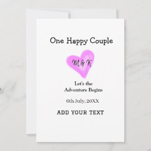 CONVITES UM CASAL FELIZ CORAÇÃO ROSA CASAMENTO NOME DATA