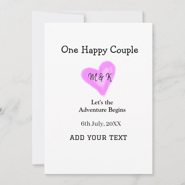 CONVITES UM CASAL FELIZ CORAÇÃO ROSA CASAMENTO NOME DATA (Frente)