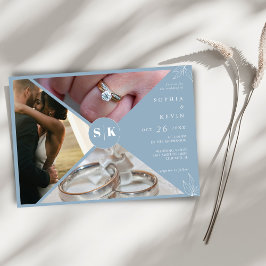 Convites Um Casamento de Fotos Moderna Minimalista e Azul D