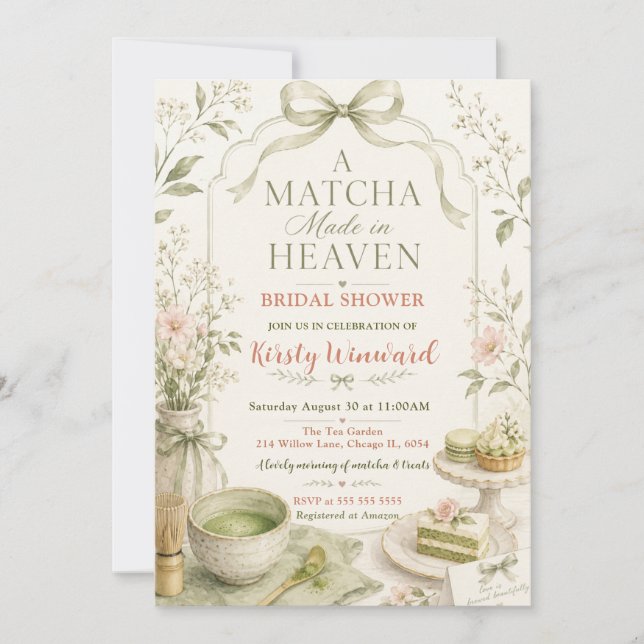 Convites Um Casamento de Matcha Feito no Céu Chá de Noiva (Frente)