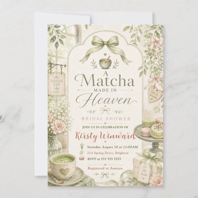 Convites Um Casamento de Matcha Feito no Céu Chá de Noiva (Frente)