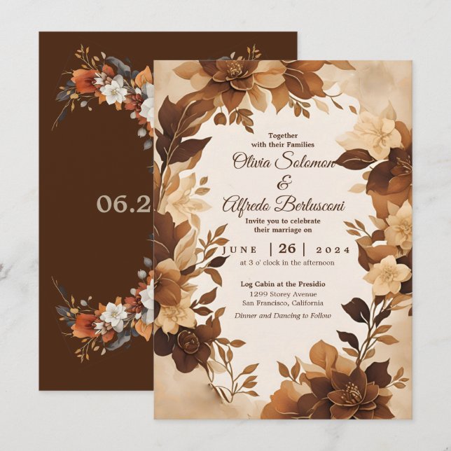 Convites Um Casamento De Tema Floral De Café E Creme Autumn (Frente/Verso)