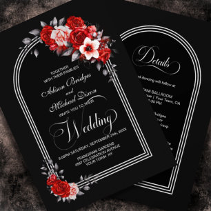 Convites Um Casamento Negro Floral Vermelho