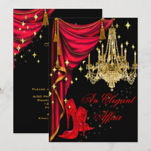 Convites Um Caso Elegante Lustre de Ouro Vermelho Aniversár
