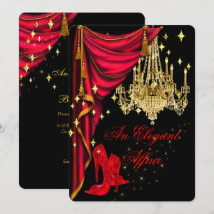 Convites Um Caso Elegante Lustre Dourado Vermelho Aniversár