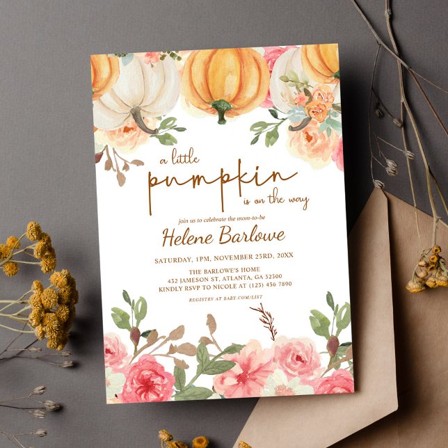 Convites Um Chá de Bebê Boho Rústico de Outono com uma Pequ (A Little Pumpkin Boho Rustic Fall Baby Shower Invitation)