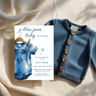 Convites Um Chá de fraldas azul Jean Baby Denim
