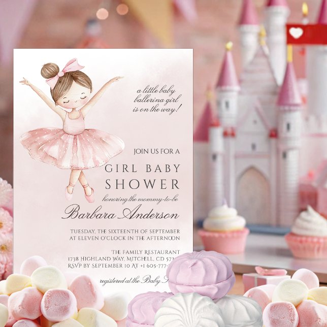 Convites Um Chá de fraldas Ballerina Watercolor Girl (A Little Ballerina Watercolor Girl Baby Shower Invitation)