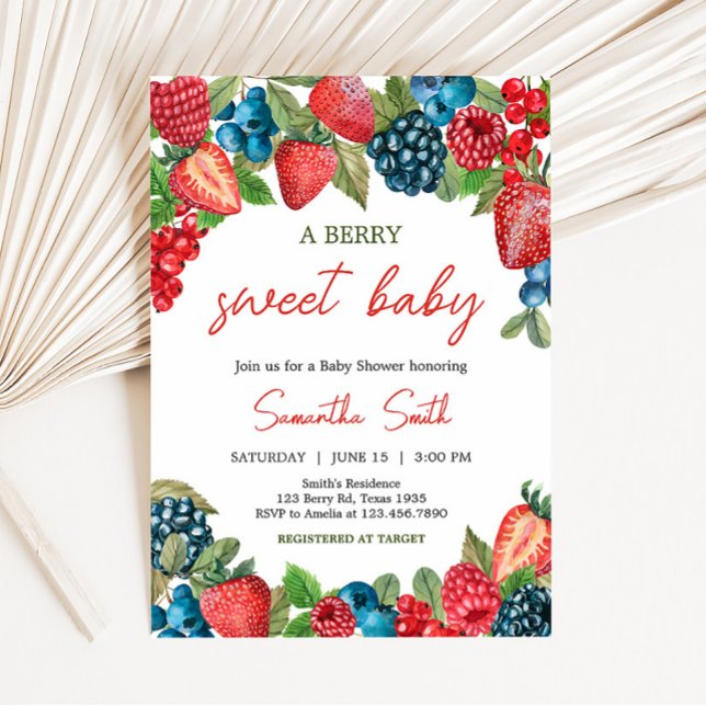 Convites Um Chá de fraldas Berry Sweet (Sweet Girl Berry Baby Shower Invitation
)