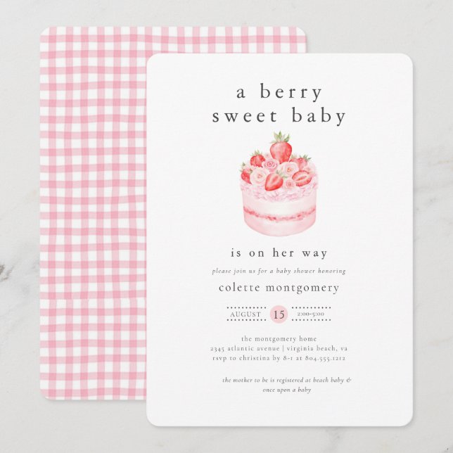 Convites Um Chá de fraldas Berry Sweet Strawberry (Frente/Verso)