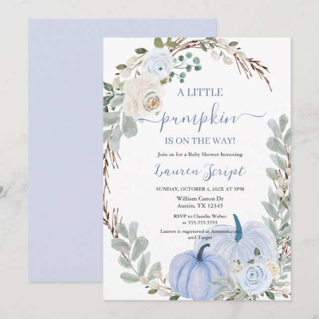 Convites Um Chá de fraldas de abóbora (Frente/Verso)