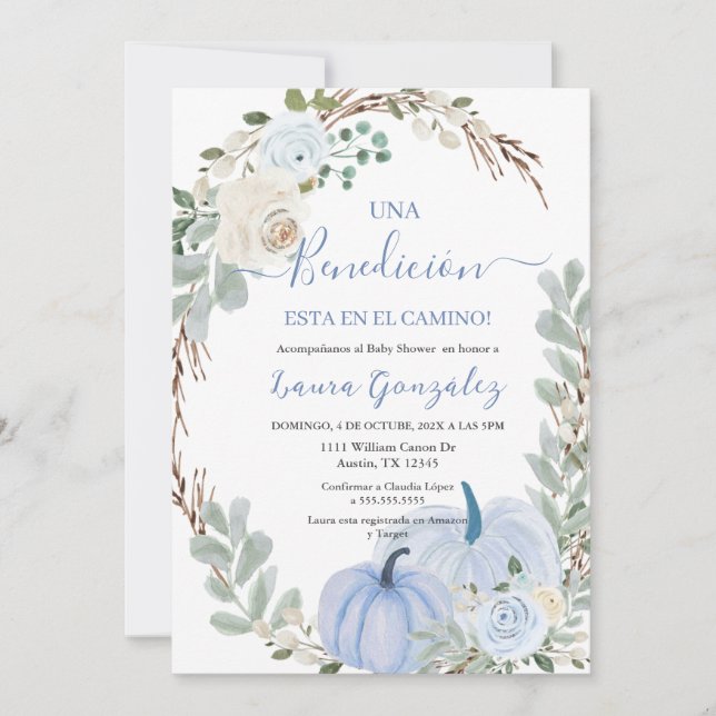 Convites Um Chá de fraldas de abóbora em espanhol (Frente)