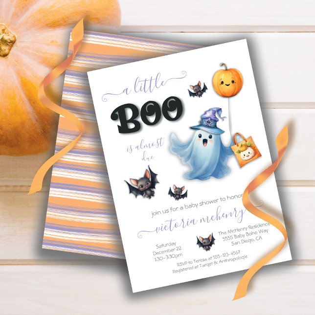 Convites Um Chá de fraldas de Aquarela de Boo Halloween (Criador carregado)
