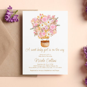 Convites Um Chá de fraldas de Balão Floral Cor-de-Rosa