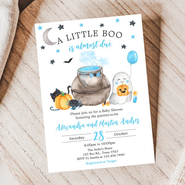Convites Um Chá de fraldas de Boo Halloween (Blue A Little Boo Baby Shower Invitation)