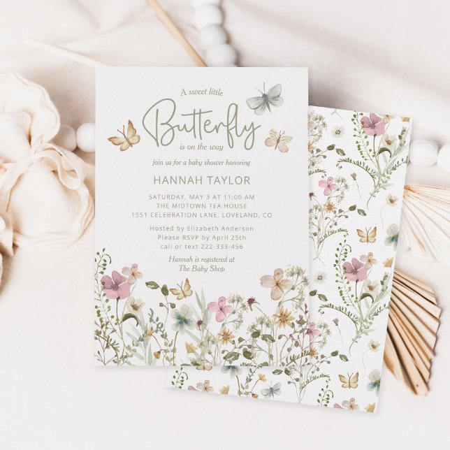 Convites Um Chá de fraldas de Garota de Borboleta (little butterfly baby shower invitation)