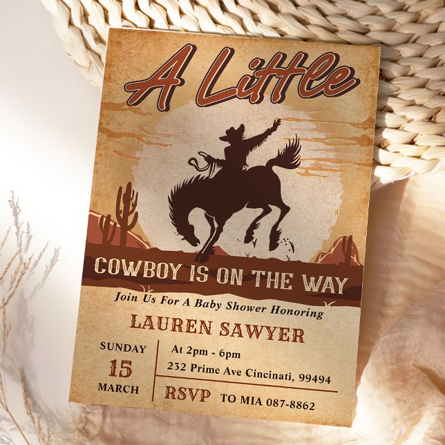 Convites Um Chá de fraldas de Garoto Ocidental Pequeno (Criador carregado)