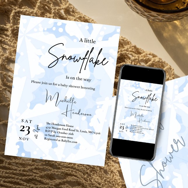 Convites Um Chá de fraldas de inverno azul com floco de nev (Criador carregado)