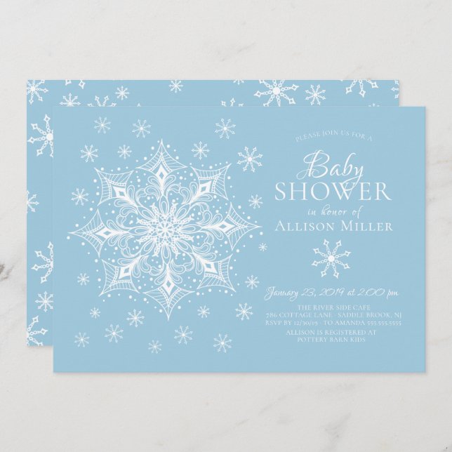 Convites Um Chá de fraldas de Inverno com Floco de Neve (Frente/Verso)