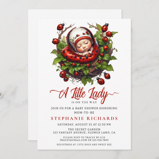 Convites Um Chá de fraldas de Ladybug (Frente/Verso)