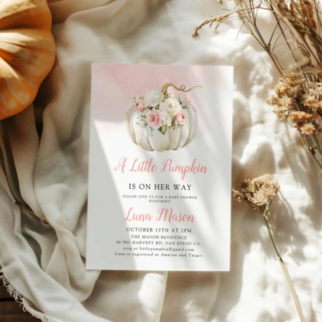 Convites Um Chá de fraldas De Menina De Abóbora (Pink Fall Girl Baby Shower Invitation)