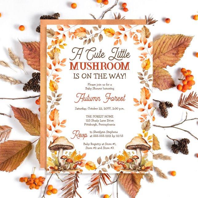 Convites Um Chá de fraldas De Queda De Cogumelo ("A Cute Little Mushroom Is On The Way!" Fall | Autumn Baby Shower Invitation)