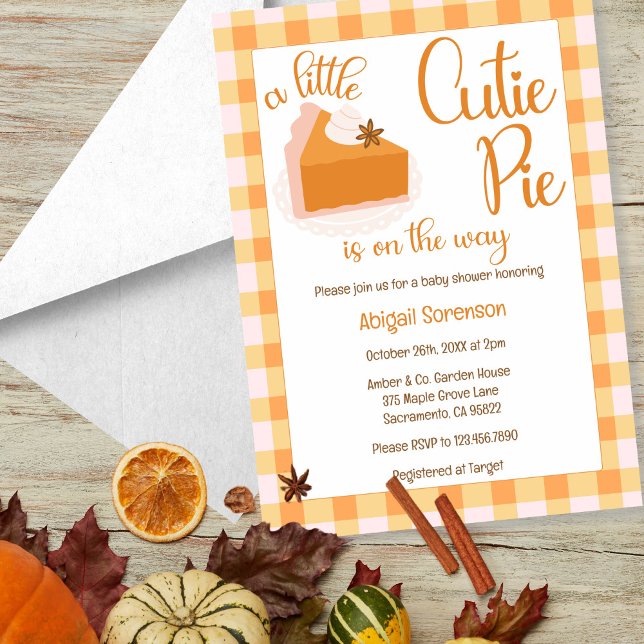 Convites Um Chá de fraldas de queda de Pie Gingham (A Little Cutie Pie Gingham Fall Baby Shower Invitation)