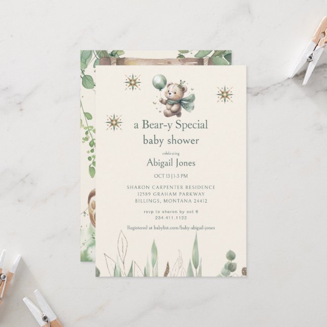 Convites Um Chá de fraldas Especial de Urso (Frente/Verso In Situ)