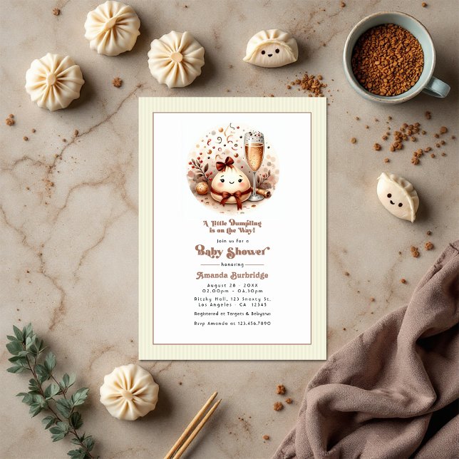 Convites Um Chá de fraldas Mocha Mousse Um Pouco Idiota (Cute Bao in the Oven A Little Dumpling Baby Shower Invitation)