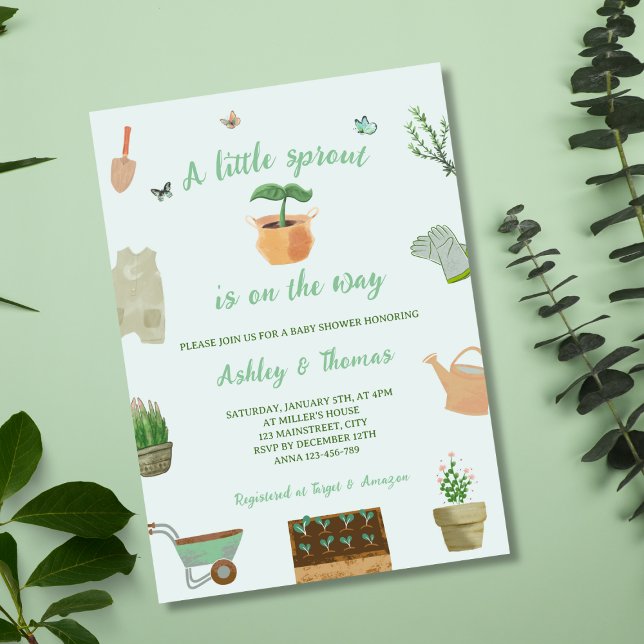 Convites Um Chá de fraldas Neutro de Planta de Jardim de Mo (A Little Sprout Garden Plant Neutral Baby Shower Invitation)