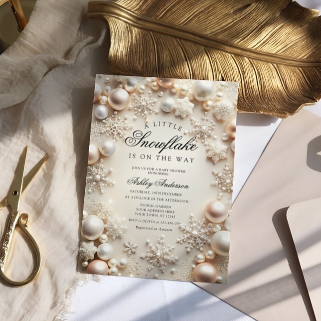 Convites Um Chá de fraldas Neutro Pequeno Floco de Neve (Criador carregado)