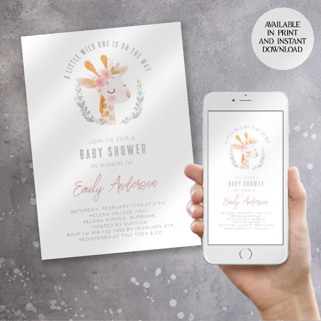 Convites Um Chá de fraldas Safari Zoo Giraffe Um Pouco Selv (Criador carregado)