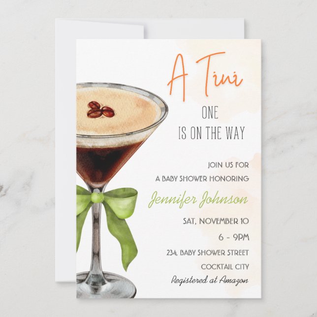 Convites Um Chá de fraldas Tini Expresso Martini (Frente)