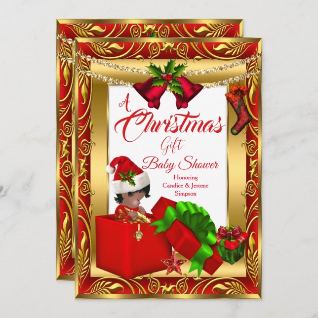 Convites Um Chá de fraldas vermelho Dourado AA2 (Frente/Verso)